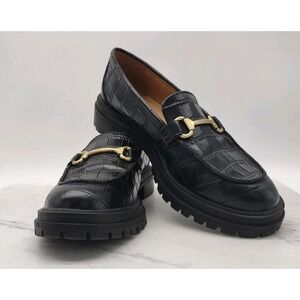 Madewell Croc Print Leather Loafer Sz 8 Horse Bit Hardware Black Classic NH872